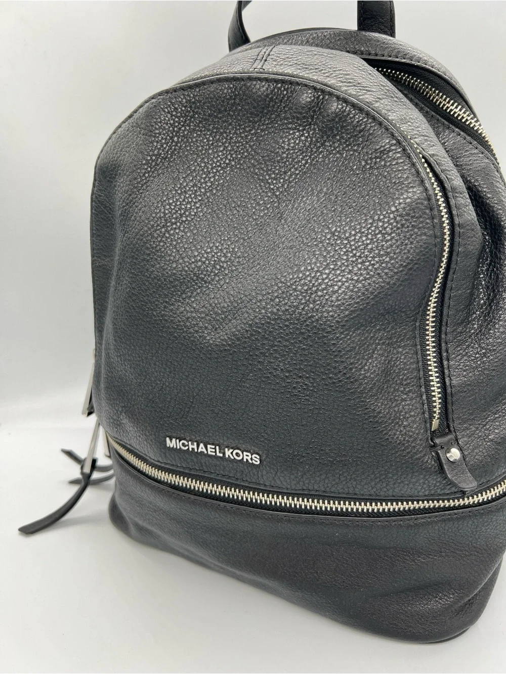 Michael Kors Black Pebbled Leather Backpack with Silver Hardware
